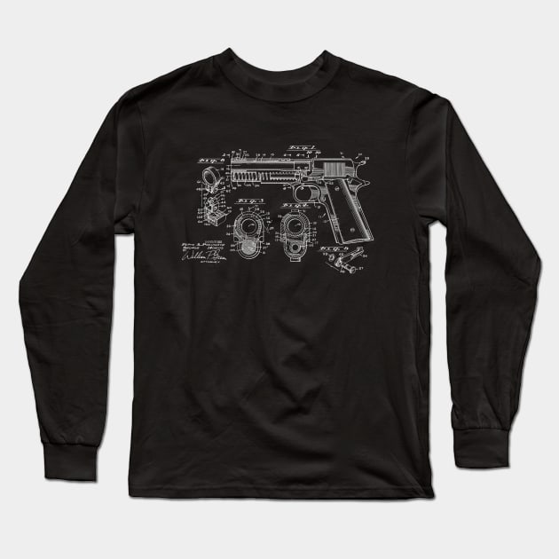 Pistol Gun Vintage Patent Drawing Long Sleeve T-Shirt by TheYoungDesigns